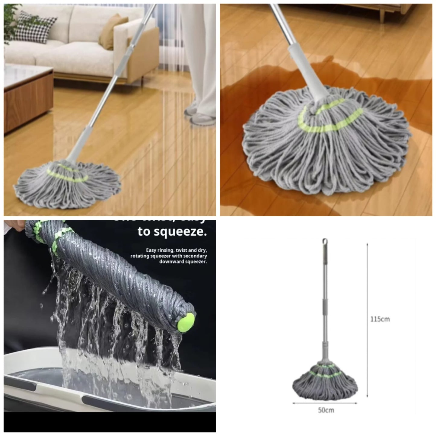 Easy-Wring Self-Twisting Mop - Hands-Free Washing, Rotating Design for Effortless Cleaning in Bedroom, Living Room, Bathroom