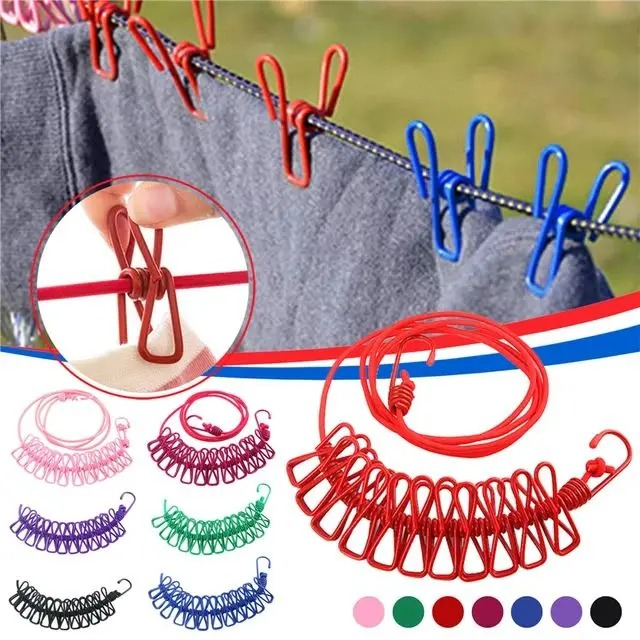 Portable Elastic Clothesline With 12 Clips