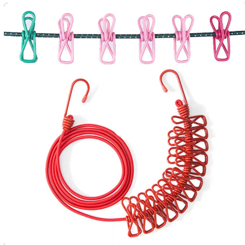 Portable Elastic Clothesline With 12 Clips