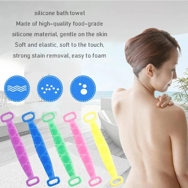 Bath Brush Exfoliating Shower Body Scrubber Silicone Massage Strap Cleaning Belt Bathroom Accessories